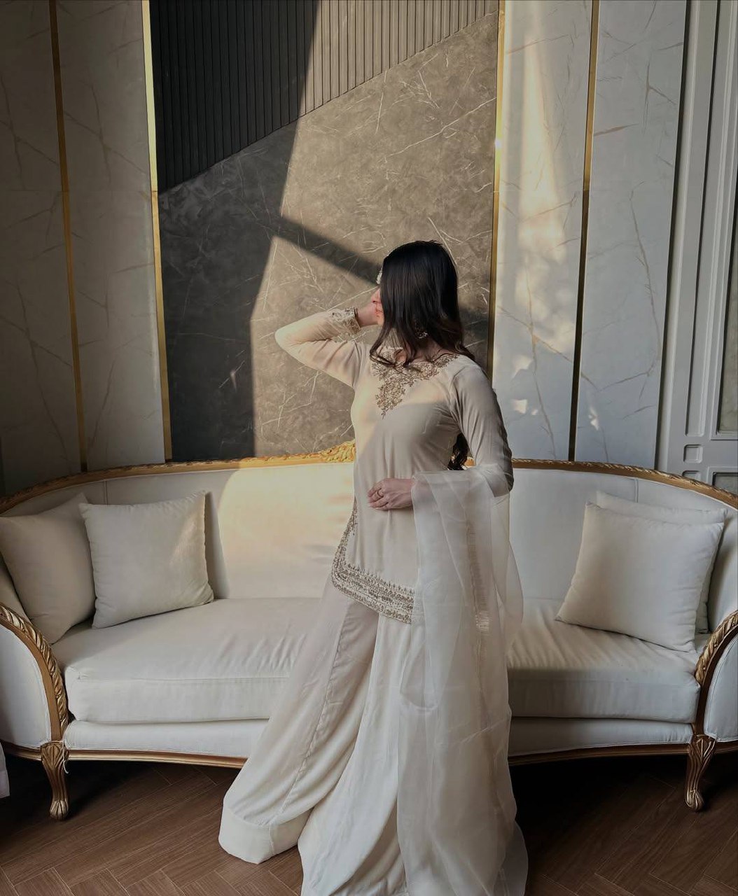 Luminous Ivory Zardozi-Crafted Suit